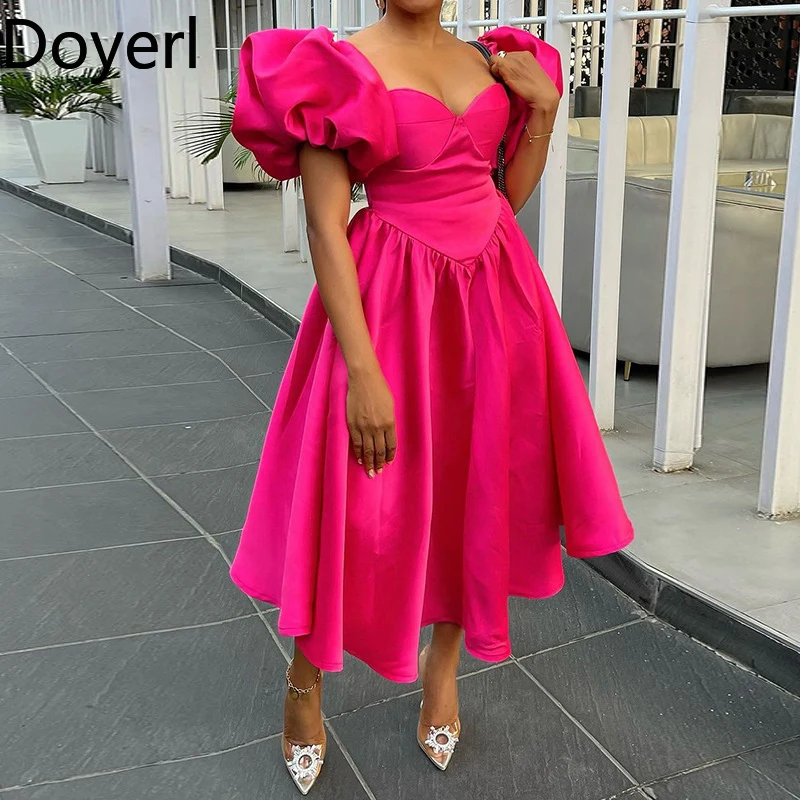 

Doyerl Solid Elegant A-line Party Dresses Woman Clubwear Puff Sleeve Square Collar Corset High Waist Birthday Maxi Dress Vestido