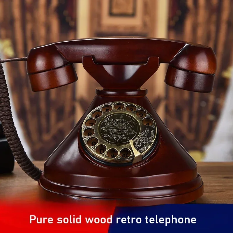 Solid Wood Retro Rope Phone Chinese Antique Style Land Wire Retro Mechanical Double Clock Version Home Office