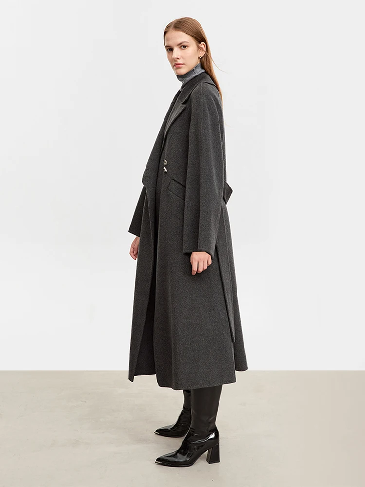 AMII Minimalist Wool Coat For Women Trendy 2023 New Long Loose Coat With Belt Lapel Korean Version Winter Outerwear 12344078