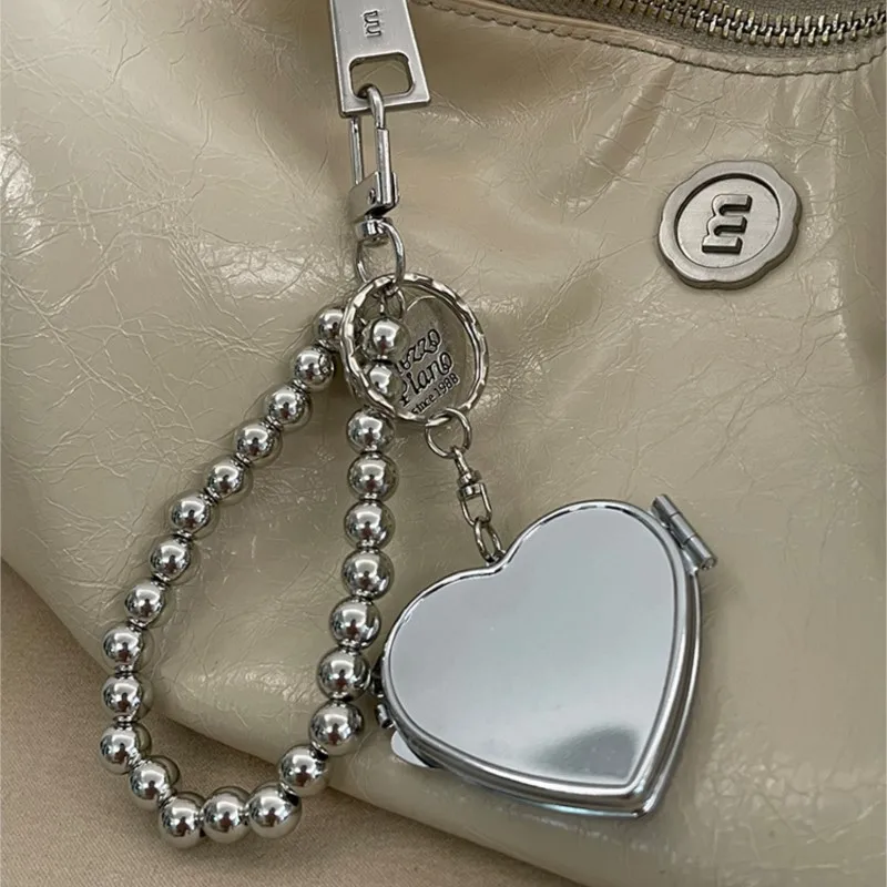 Metal Key Chain with Heart Shaped Mirror y2k Style Bag Pendant Sweet Cool Trendy Pendant Hanging with For iPhone Chain