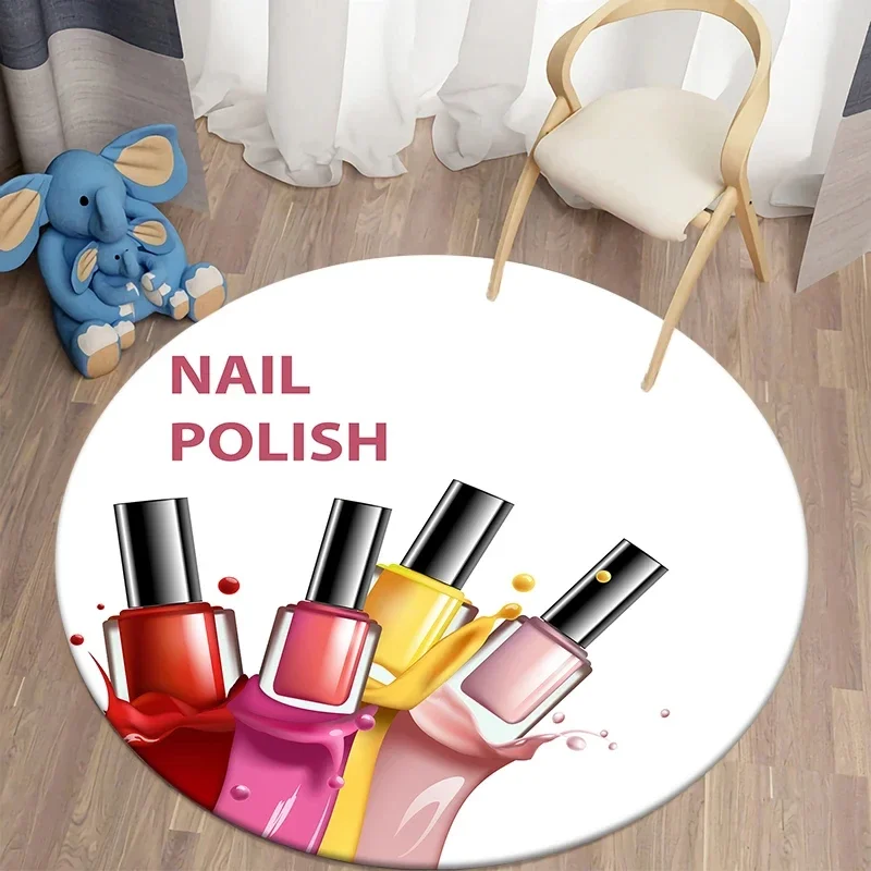 Nail Polish Lipstick Round Carpet Fashion Elegant Female Makeup Cosmetics Rug for Living Room Bedroom Doormat Non-Slip Floor Mat