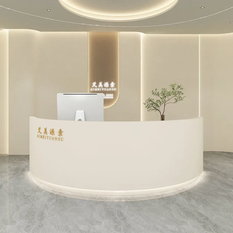 Promotional Table Tempered Glass Desk Reception Curved Bar Counter Beauty Salon Modern Luxury Furniture Pink Furnishings Spa