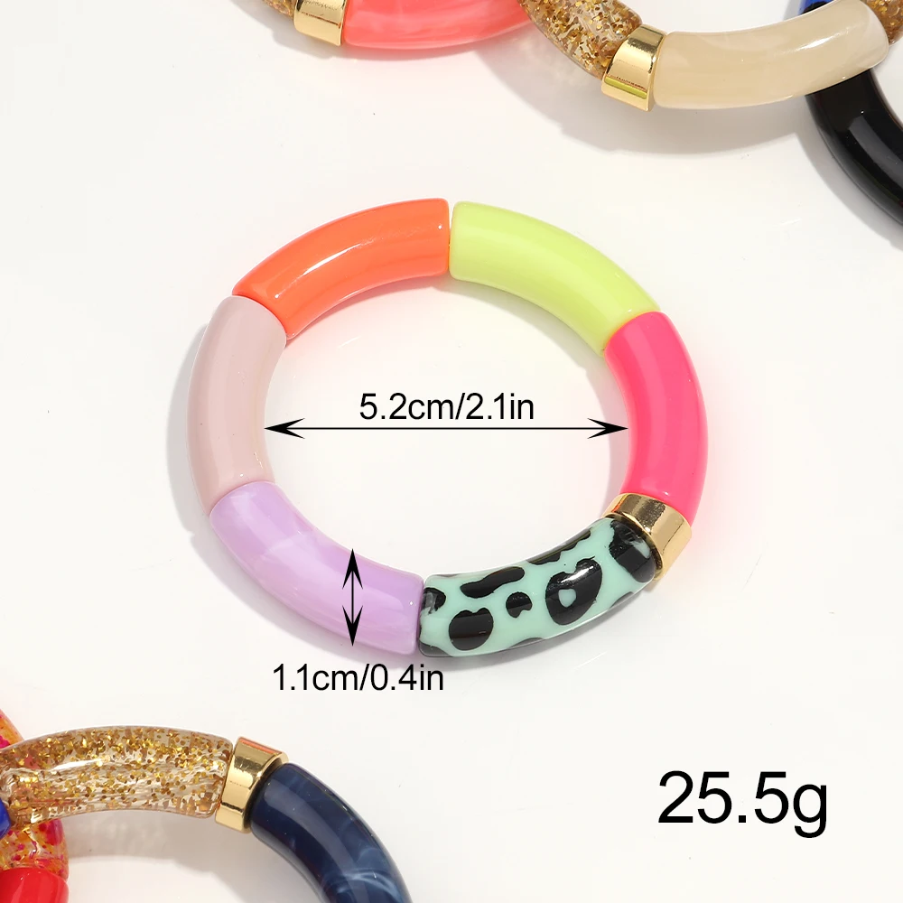 New Mixed Color Bamboo Tube Acrylic Elastic Bracelets for Women Men Fashion Resin Chunky Elbow Beaded Bangle Stack Jewelry Gift