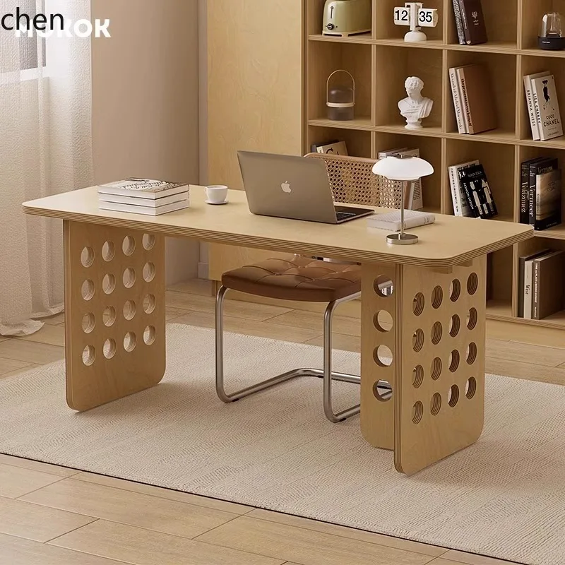 HT Wabi-Sabi Style Desk Workbench Birch Ocean Board Bookshelf Integrated Living Room Computer Office Desk
