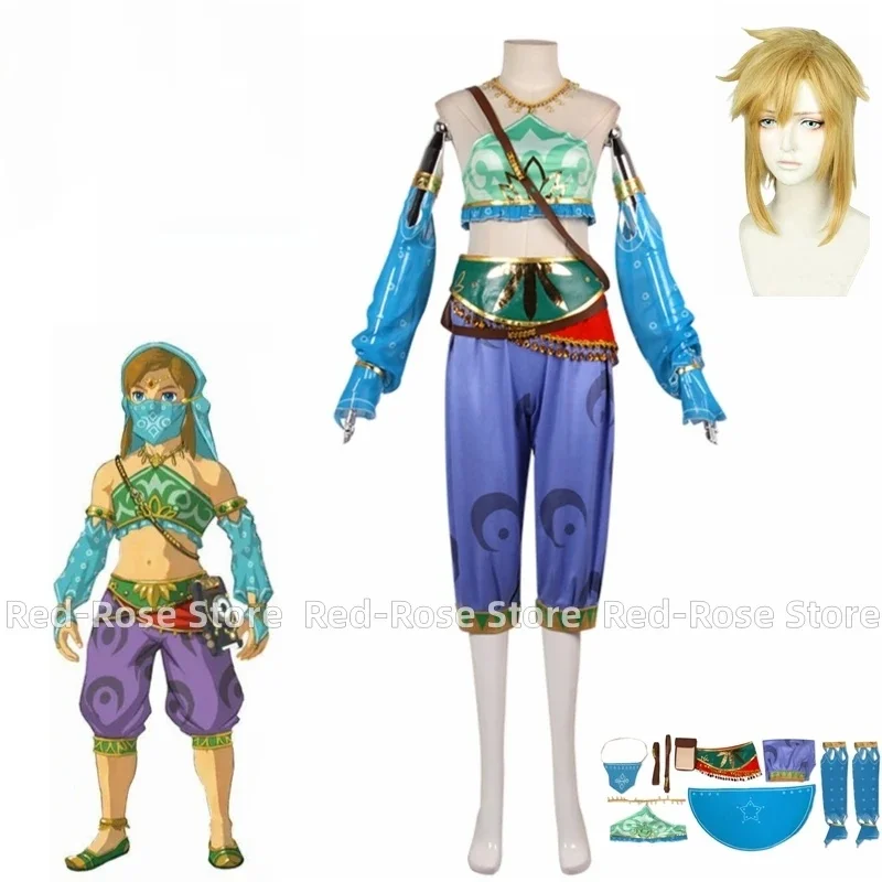 Game Breath of The Wild Cosplay Costume Female Link Gerudo Cosplay Outfit Women's Sexy Top Pants Suit Halloween Party Suit