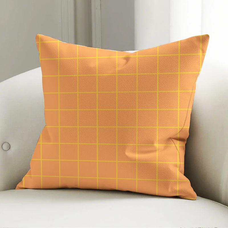 

Orange Yellow Grid Pillow Case Square Cushion Cover Soft Decor for Sofa Bedroom Home Decorative Throw Pillowcase