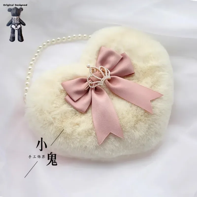 

Кружевная сумка через плечо в стиле "Лолита", с бантом, для девушек, с жемчугом, новый трендовый кошелек Jk Kawaii, нежные женские сумки с ручками сверху, дизайнерская сумка через плечо