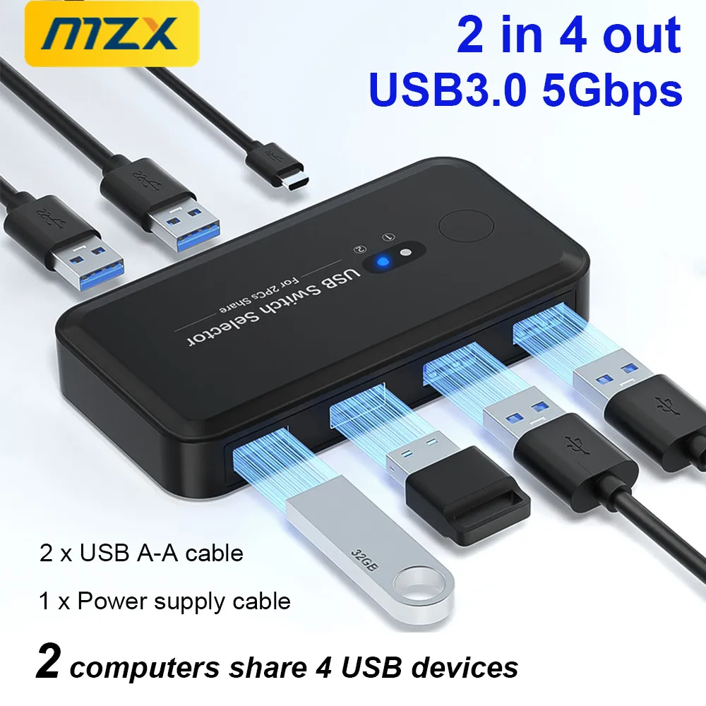 محول USB 3.0 من MZX ومحدد مفتاح KM ومحور KVM ومحطة إرساء 2 كمبيوتر محمول وكمبيوتر شخصي وإكسسوارات سطح المكتب ومشاركة الطابعة ولوحة المفاتيح #1
