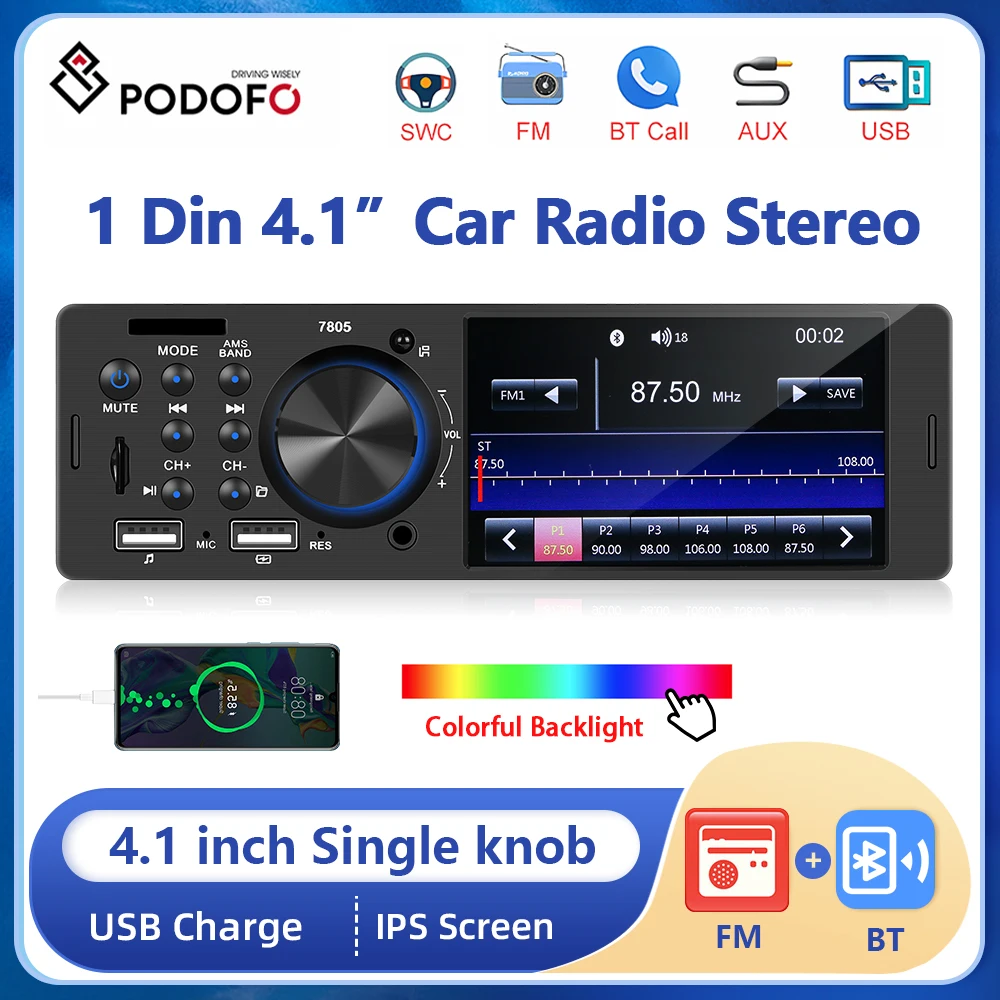 Podofo Car Radio 4.1inch MP5 Player Touch Screen Blueooth FM Music Stereo TF USB support Rear Camera Car Multimedia Player