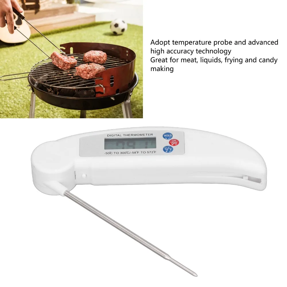ABS Stainless Steel Digital Food Thermometer Foldable Probe Fast Measurement Instant Read Thermometer White Red