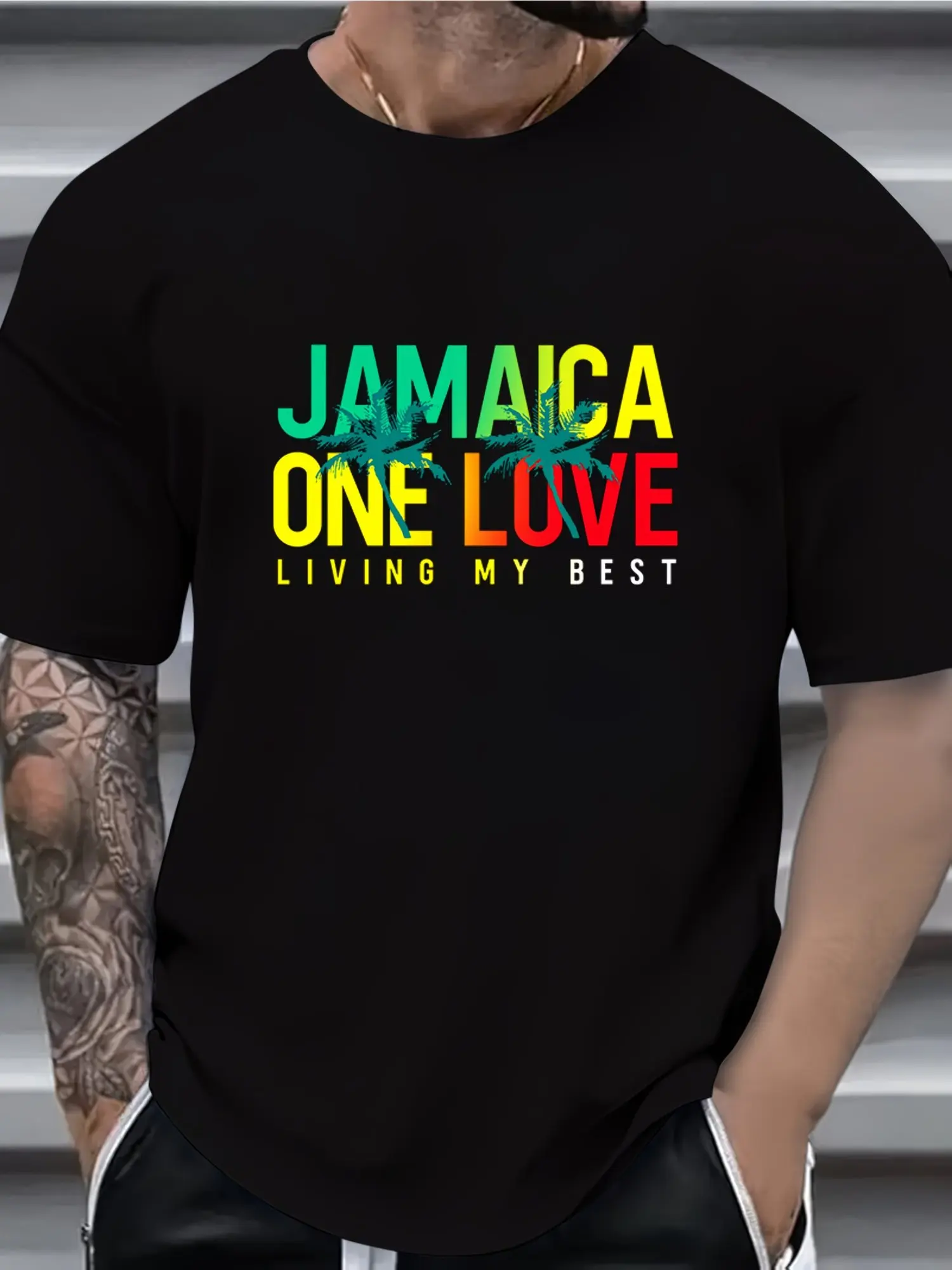 Men's Vintage Jamaica One Love Reggae T Shirt Rasta Leaf Print  Jamaican Graphic Tee, Loose Fit Crew Neck Casual Shirt for All Season Wear, Group Events  Gifts