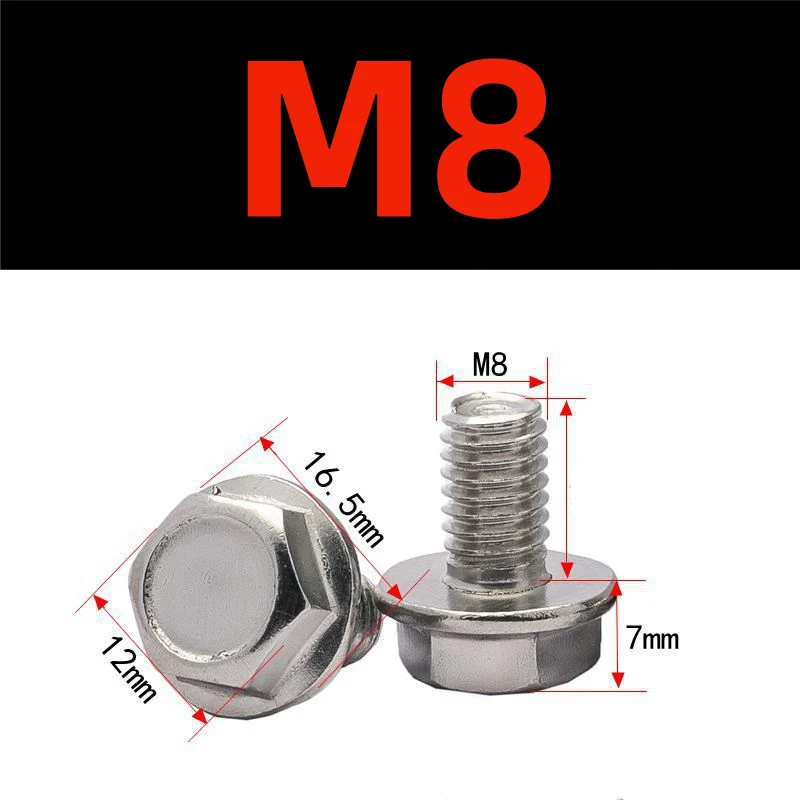 10 Stück 304 Edelstahl Flanschoberfläche Schrauben Flachkopf Sechskantschrauben Bolzen M6 M8 für Auto Motorrad Moped Roller Schwanzplatten