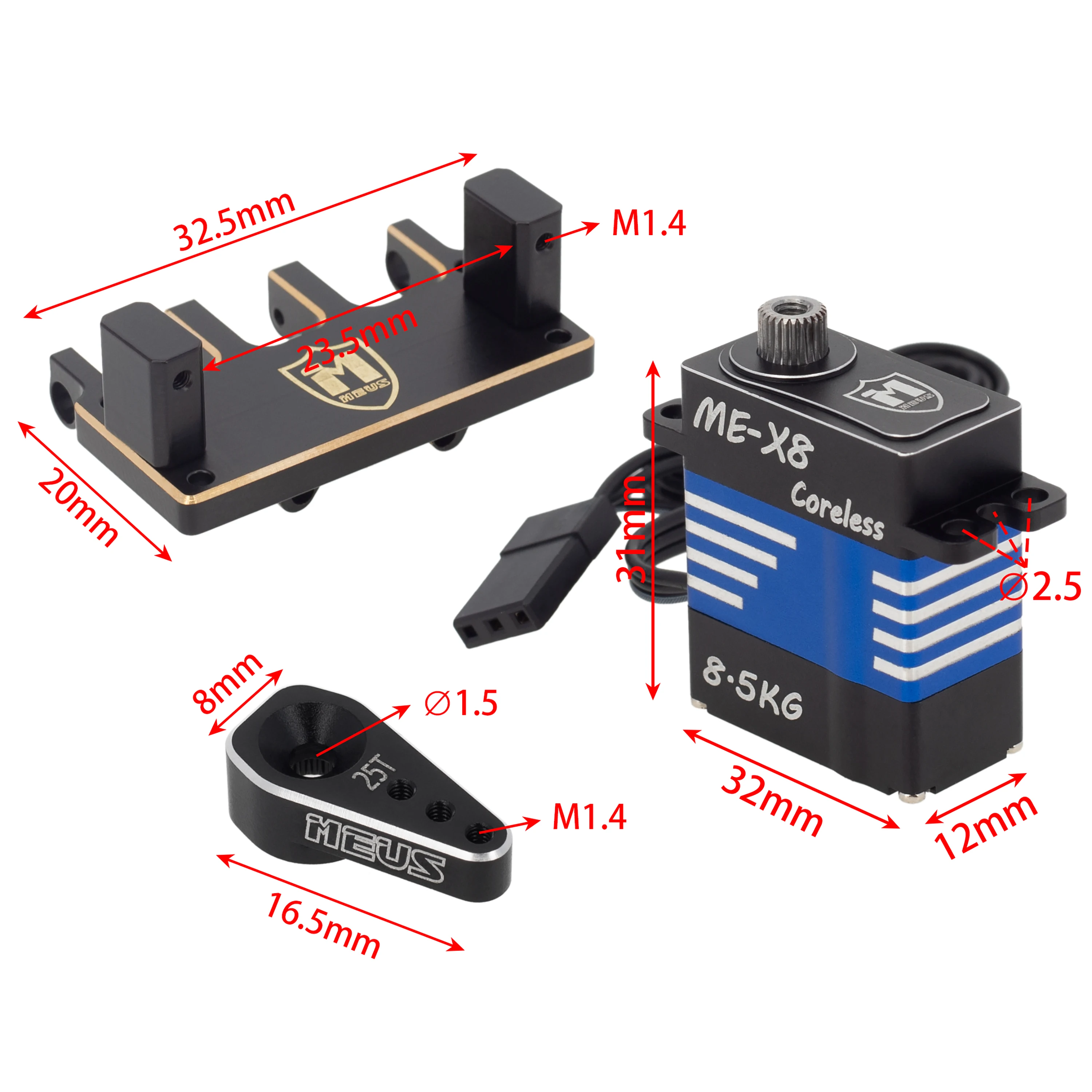 Coreless High Torque Micro Servo with Adjustable Brass Servo Mount + Steering Horn for SCX24 C10 JLU Bronco Axial 1/24 RC