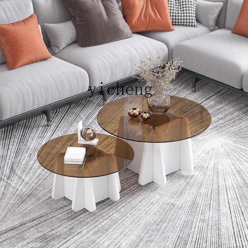 XL marble rock slab coffee table living room light luxury round Internet celebrity glass small coffee table