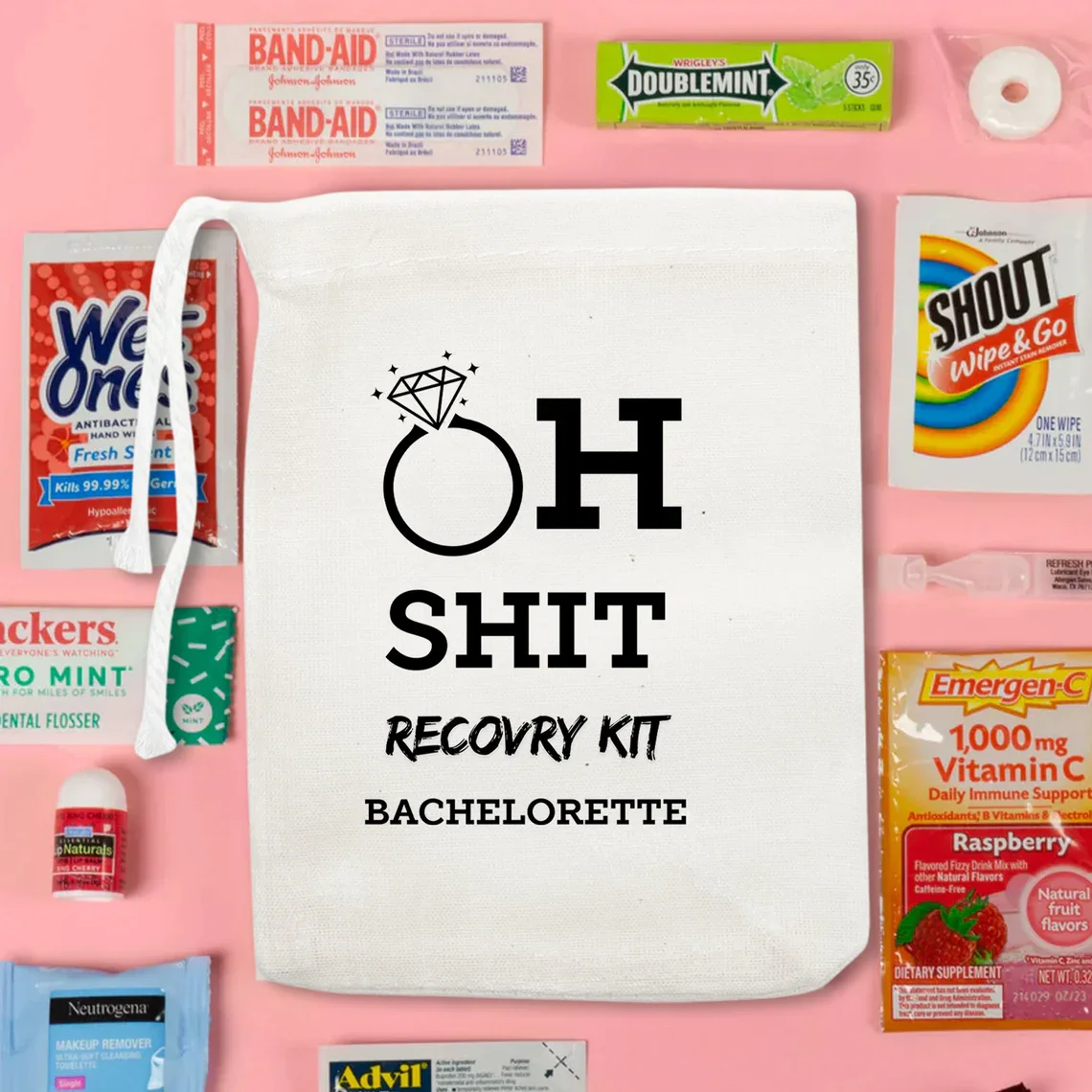 Oh Shit Recovery Kit Favor Bag, Wedding Welcome Bag, Engagement Party Oh Shit Pouch, Bachelorette Weekend Party Bag, Diamond Rin