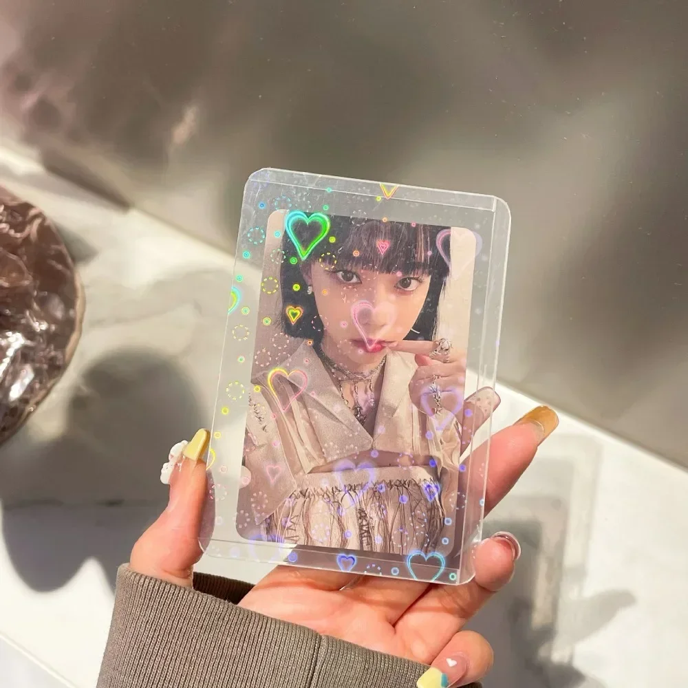 10PCS Card Holders Photo Beautiful Sheath Colorful Laser Transparent Plastic Card Holder Pop Star Photo Case