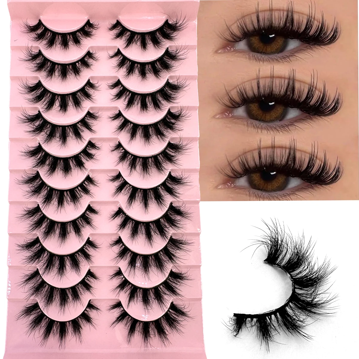 10 Paar flauschige künstliche Nerz-Wimpern, schlanke falsche Wimpern, dicke falsche Wimpern, kräuselnde falsche Wimpern, 3D-Manga-Wimpern