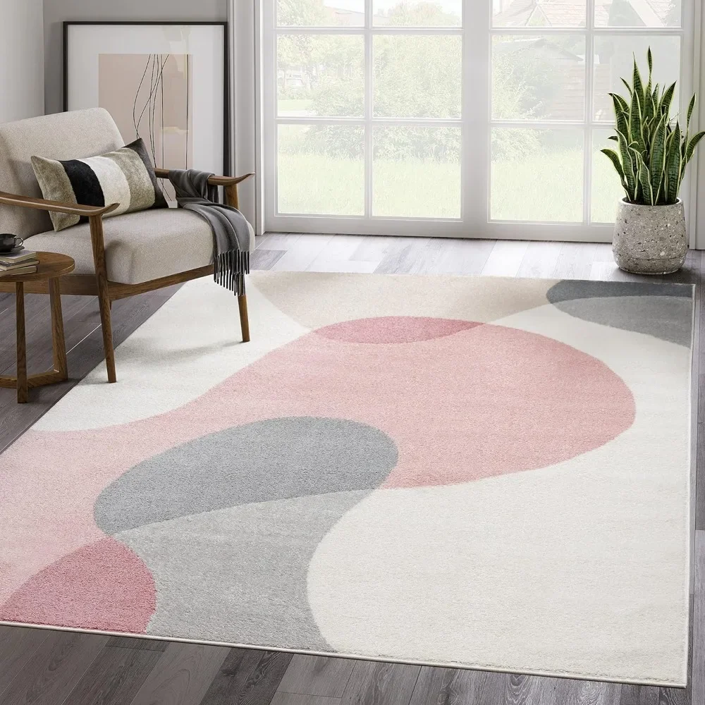 

Abani Rugs Cream and Pink 6 ft. X 9 ft. Contemporary mid-Century Rug with Beige and Pink Geometric Circle. Minimalistic Design