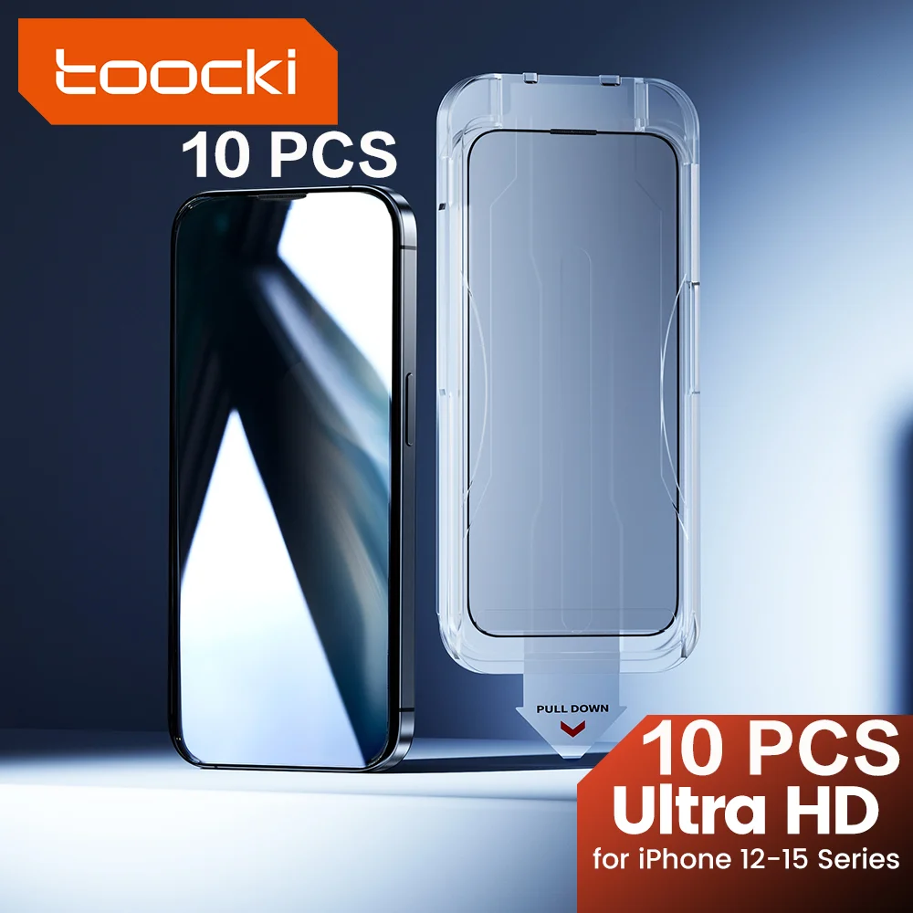 

Toocki 10PCS HD Tempered Glass Film Easy Install For iPhone 15 14 13 12ProMax Plus Phone Screen Protector Film With Cleaning Kit