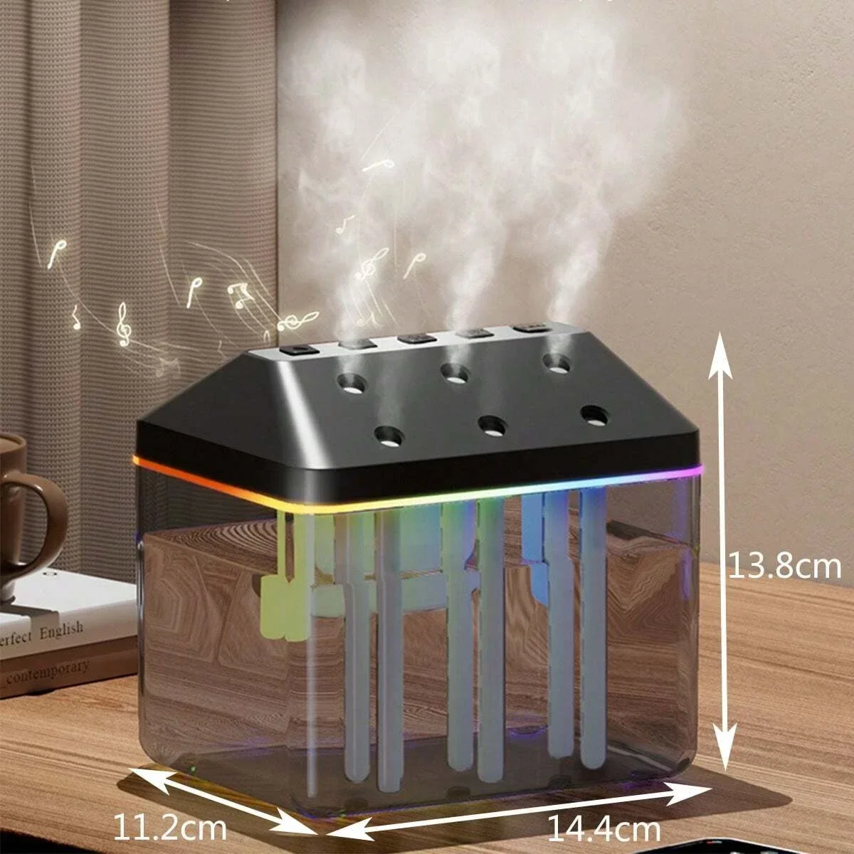 New 900ML 6-Nozzle Musical Humidifier, Bluetooth Speaker & Desktop Mist Humidifier Combo With colorful Light for Home Office Use