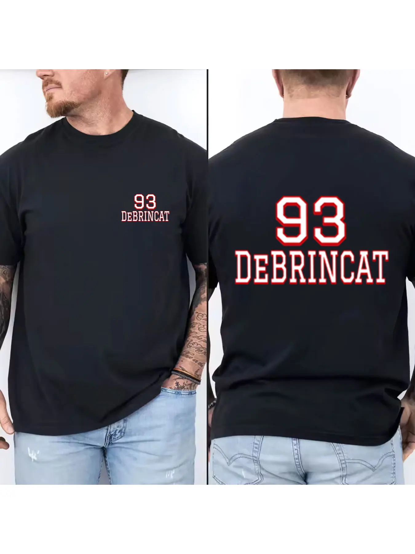 

Men's Cotton T-Shirt with Retro 93 Letter Print, Classic Athletic Style Crew Neck Short Sleeve Tee, Casual Breathable Top for