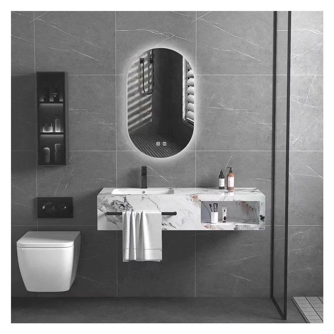 Countertop bathroom towel rack quartz stone small organize countertop narble state modern bathroom furniture cabinet single hole