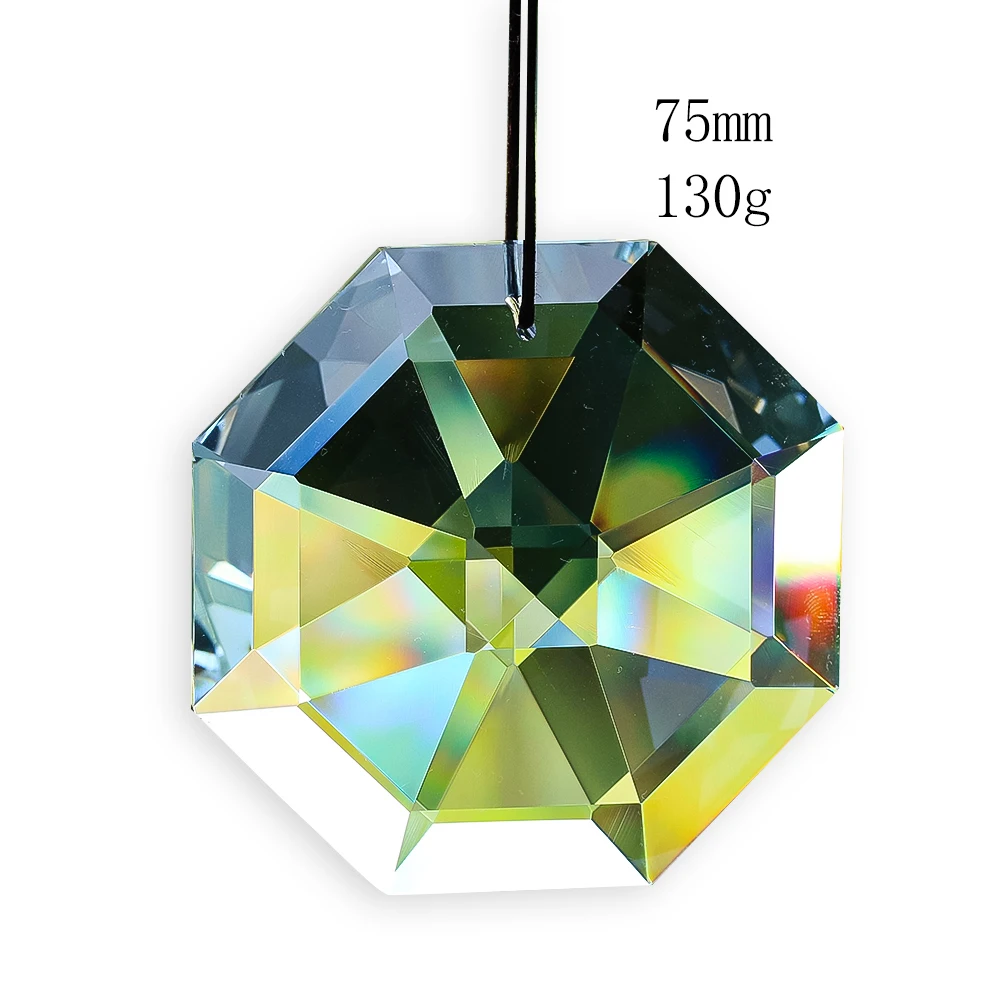 75mm Clear Prism Geometry Octagon Faceted Glass Crystal Pendant Rainbow Sun Catcher Reflection Chandelier Lamp Dangle Part Decor