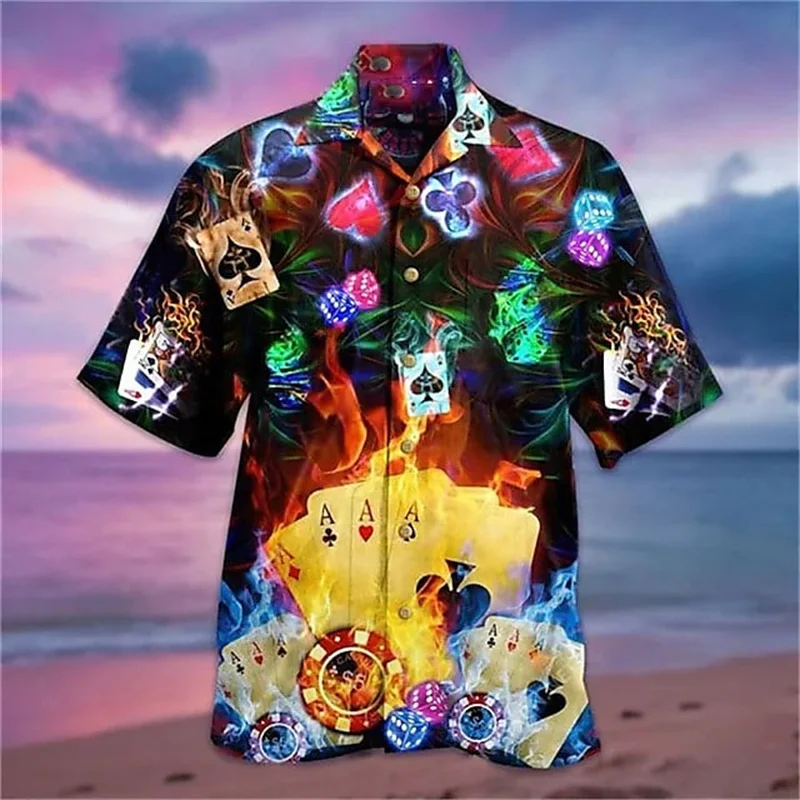 

Men's 2025 Casual 3D Shirts Playing Card Printed Fun Shirts Street men's Summer Short Sleeved Clothing Men's Outdoor Clothing