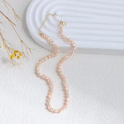 Minar High Quality Pink Color Baroque Freshwater Pearl Beaded Necklaces Gold Plated Copper Strand Choker For Women Jewelry