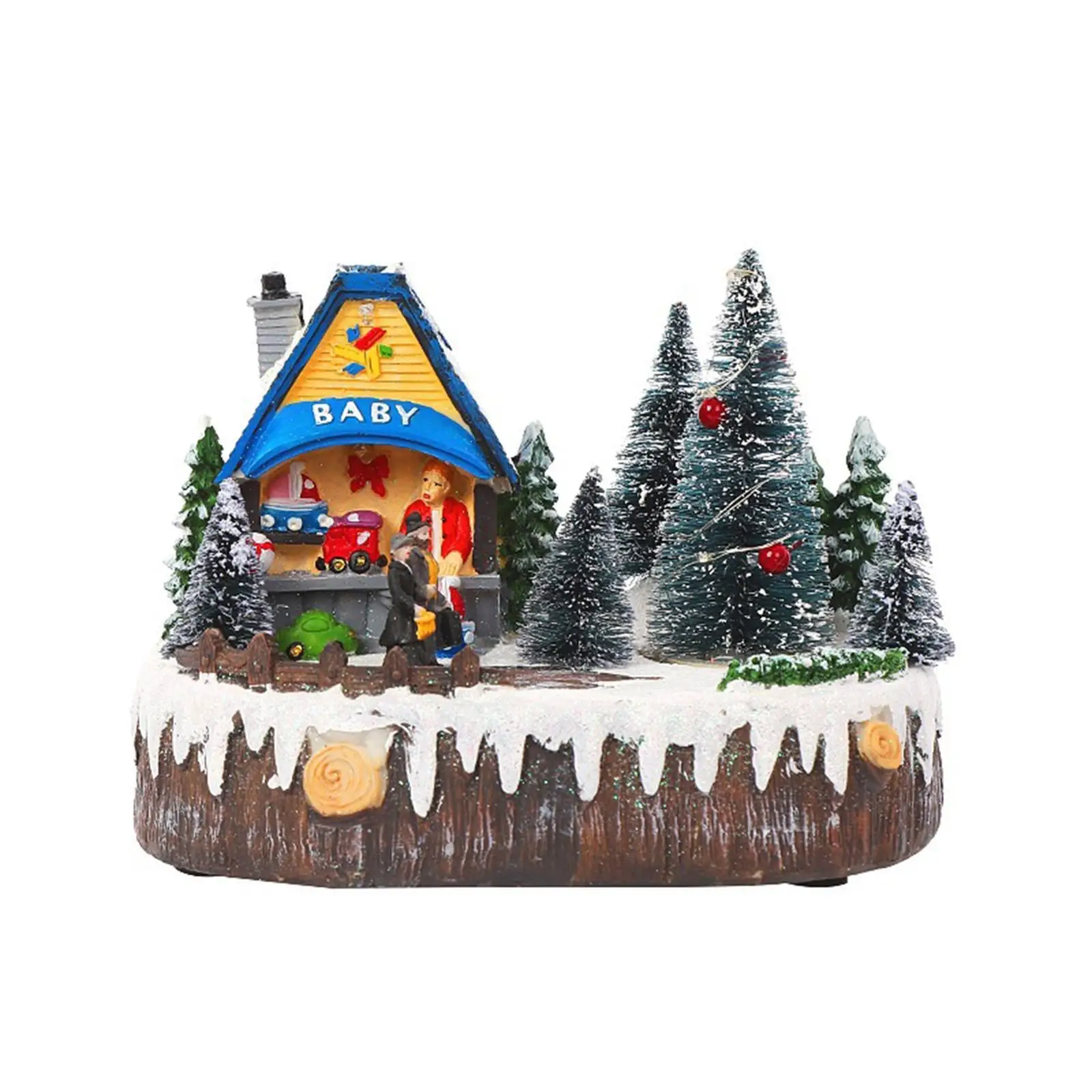 Festive LED House Christmas Decor Resin Ornament with Hollow Cutout Light for Xmas Tree Display