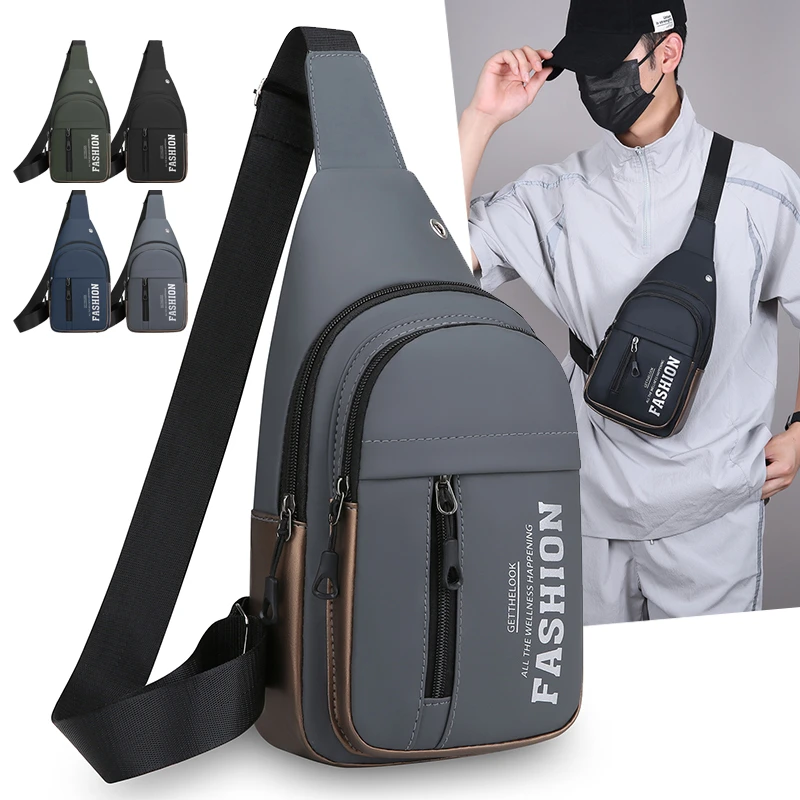 New 2026 Men's Crossbody Bag Casual Fashion Trend Waterproof Nylon Cloth Chest Bag Leisure Single Shoulder Bag Mosaic Pattern