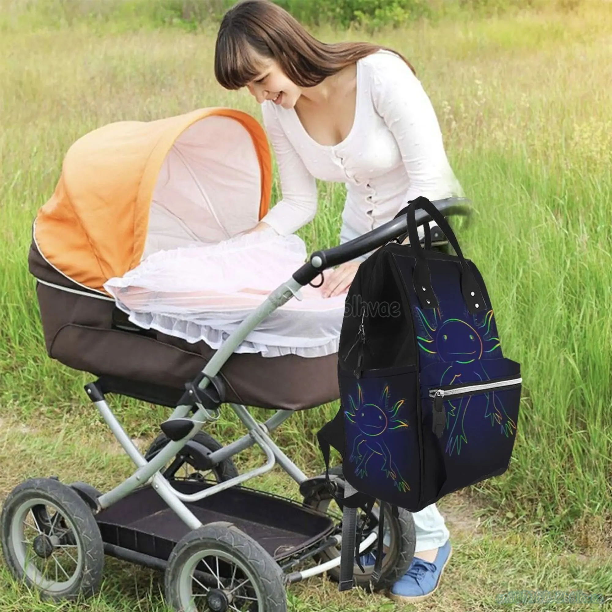 Zaino per mummia Axolotl arcobaleno stilizzato borse per mummia di grande capacità borsa per Laptop zaino per insegnante di lavoro da viaggio Casual