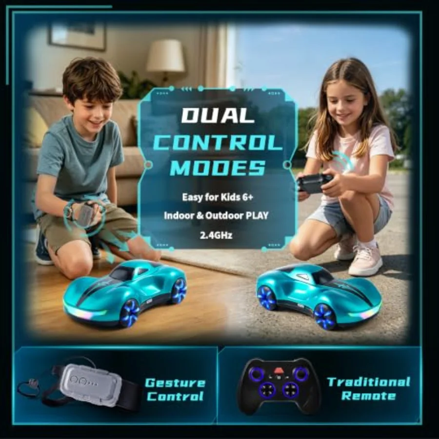 Gesture Sensing RC Stunt Car For Indoor Outdoor Use, ABS Plastic, Red, 2.4GHz 4WD With Display Garage, USB-C Charging, Light Sp