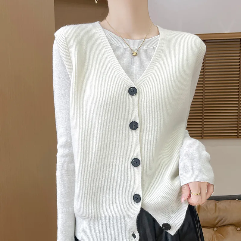 Manufacturers Strictly Choose Wool Solid Color Sleeveless Cardigan Vest 2024 Autumn and Winter New Lazy Wind Wai