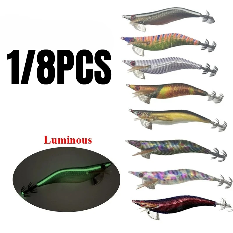 1/8 قطعة 3.0 #   الصيد على شكل سمكة تهزهز الطعم Egi الأخطبوط القماش الخفيف الصيد إغراء الروبيان الطعم اليابان الحبار إغراء القفز إغراء الصيد البحري