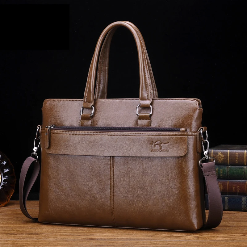 Men'S Briefcase PU Leather Handbags Laptop Computer Shoulder Business Executive Office Messenger Portfolio Crossbody Bag Male