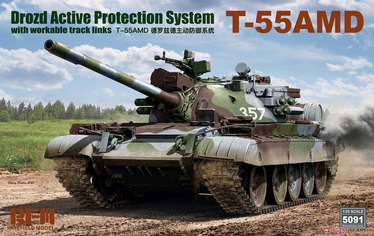 Rye Field 5091 1:35 Scale T55 T-55 T55AMD T-55AMD Drozd Active Protection System Vehicle Plastic Assembly Model Building Kit