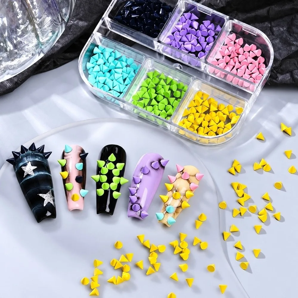 Trendy 6 Grid Colorful Rivet Nail Charms Y2K Punk Style Nail Art Charms 3D Halloween Manicure Rivet Nail Charms