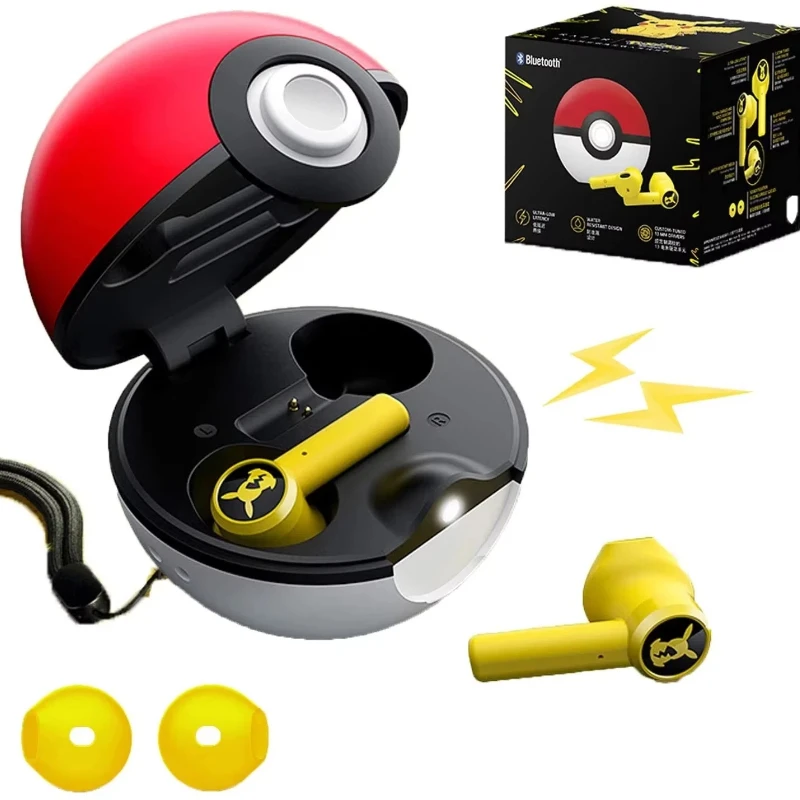 ポケモン-ピカチュウ-bluetooth-50-ヘッドセット、ポケボール充電ボックス-タッチコントロール-アニメ装飾-ホリデー誕生日ギフト-ファン向け