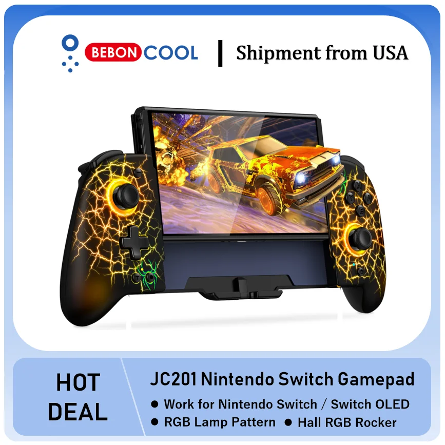 BEBONCOOL JC201 For Nintendo Switch/Switch OLED RGB Joystick Gamepad Built-in 6-Axis Gyro Design Handheld Grip Switch Controller