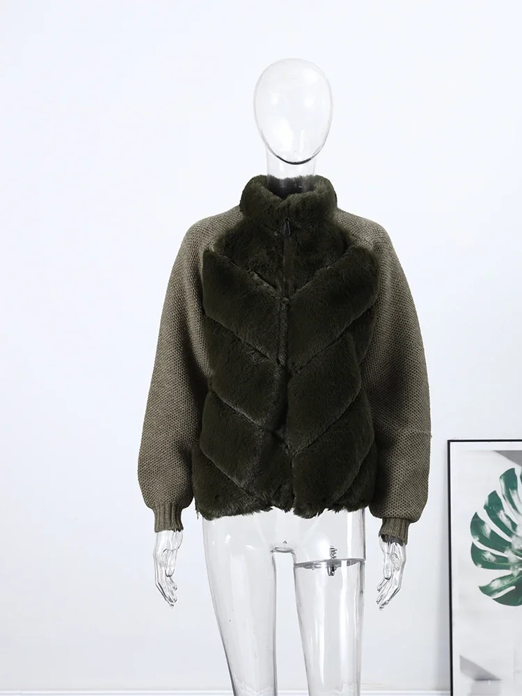 Street Faux Fur Patchwork Jacket Women Design Sense Long Sleeves Casual Female Coat Autumn Winter Lady Streetwear New