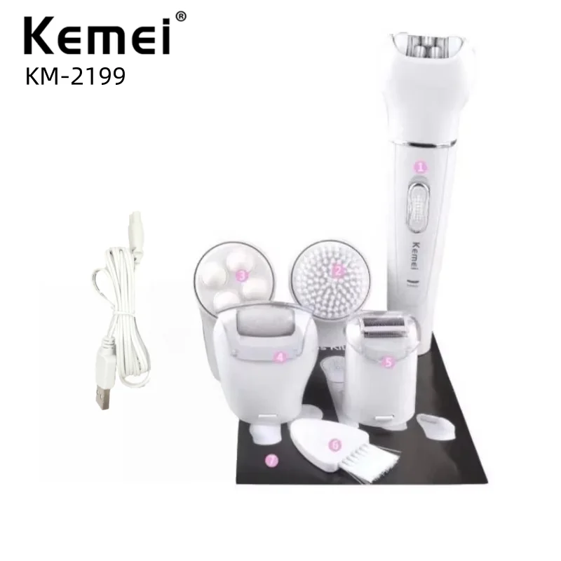 

Trimmer Kemei KM-2199 5 in 1 Full Body Shave Facial Cleansing Massage Ladies Care Set Painless Epilator，Shaving