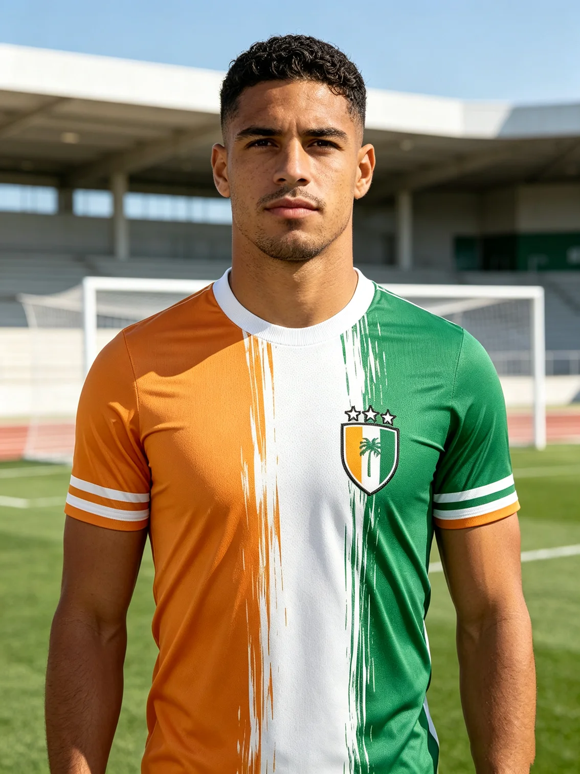Brush‑stroke striped Cote D'Ivoire soccer jersey, wash‑resistant print, stretch‑fit for sports, matches & daily wear