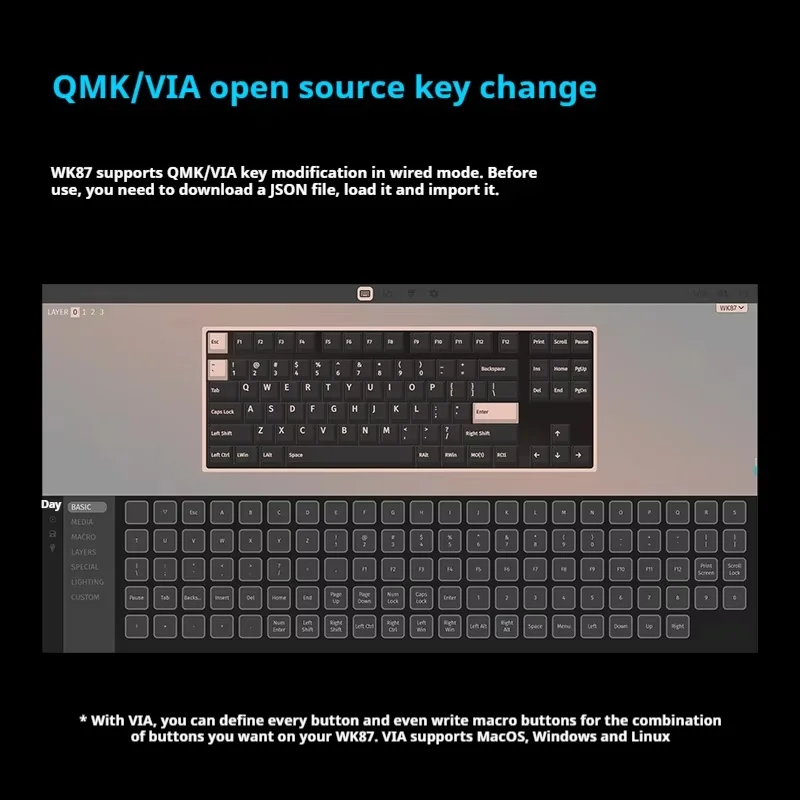 WEIKAV WK87 Mechanical Keyboard Bluetooth Triple-mode Keyboard Hot Swap RGB 4000/8000mAh Gaming Keyboard Support QMK VIA Custom