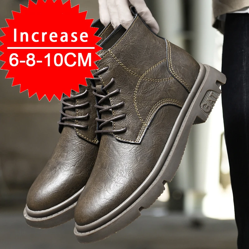 Men Boots Elevator Shoes Invisible Heels 8CM 6CM Height Increasing Shoes Man Fashion Leather Ankle Boots Male Moccasins Taller