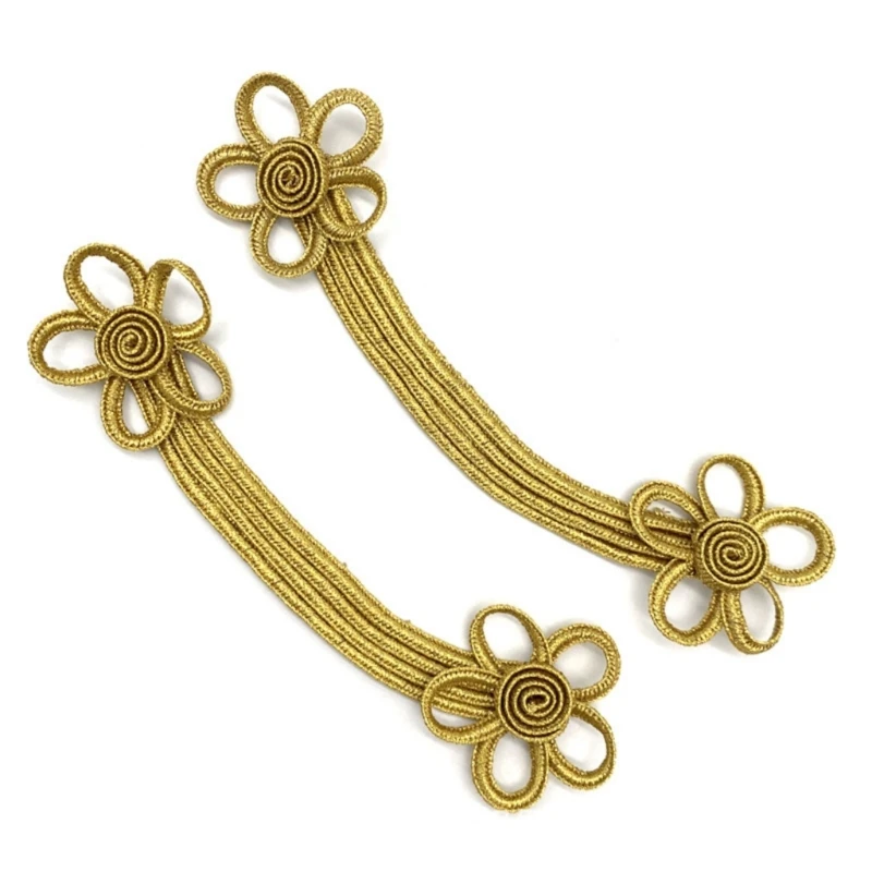 Chinese Knot Closures for Sewing, Two Pack Gold Tone Flower Buttons, Sew On Fasteners for Garment Trim Y08E