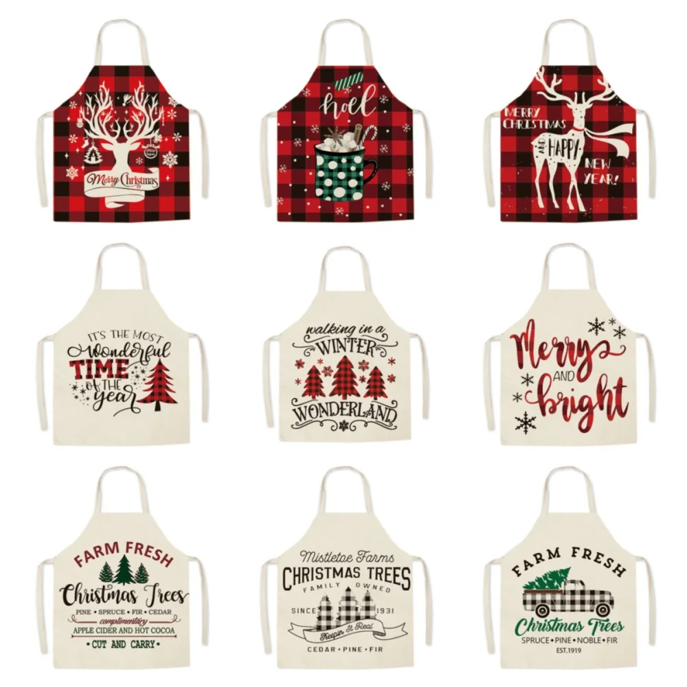 Christmas Apron Comfortable Christmas Tree Apron Plaid Kitchen Apron Adjustable For Holiday Party Cooking Baking