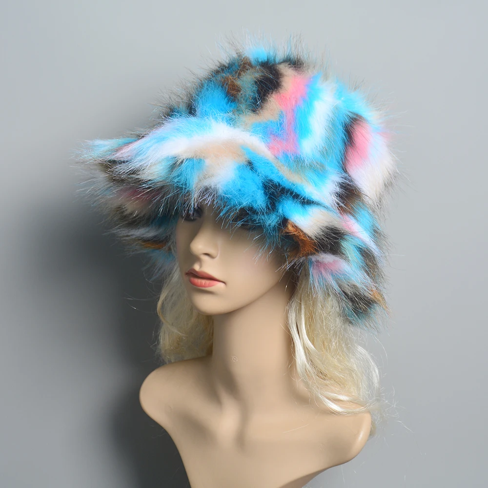 2024 New Style Fake Fox Fur Hats Super Soft Women Winter Hat Cotton Lining Warm Russian Fashion Ski Beanies Plush Solid Color