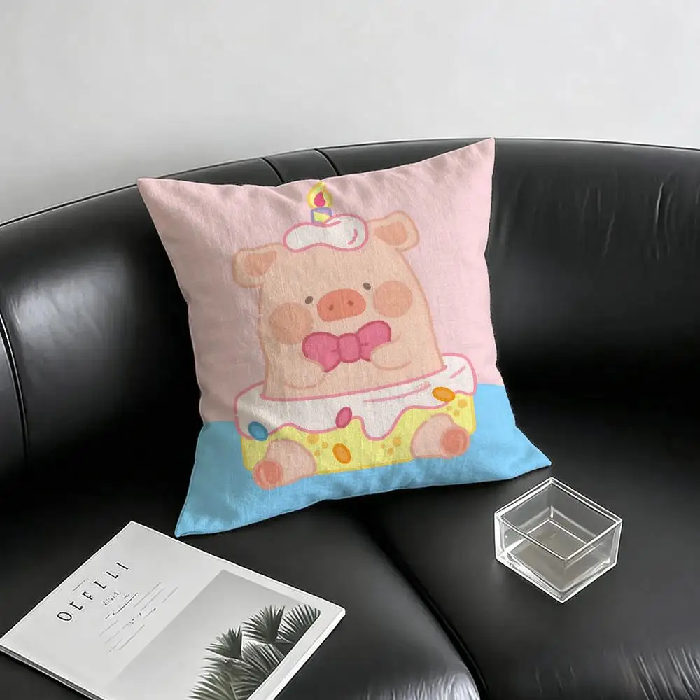Cartoon Lulu Pig Cushion Cover Natural Linen Pillowcase Set, All-in-One Decor for Sofa, Bedroom & Chair