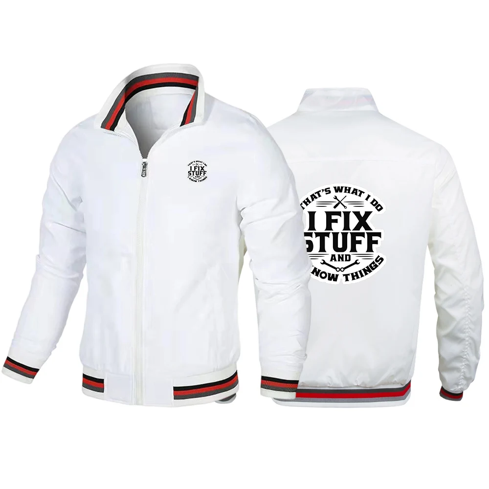 Mechanic I Fix Stuff and I Know Things 2025 Spring Autumn Men Stand Collar Zipper Jacket Fashion Sports Striped Design Coat